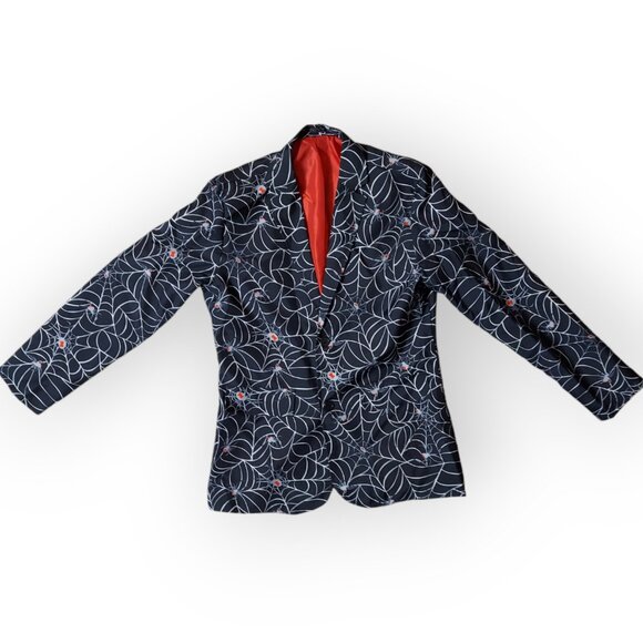 Spirit Halloween Costume Black Spider/Web Men's Jacket Coat & Tie -Sz- M 38-40 - Picture 1 of 6